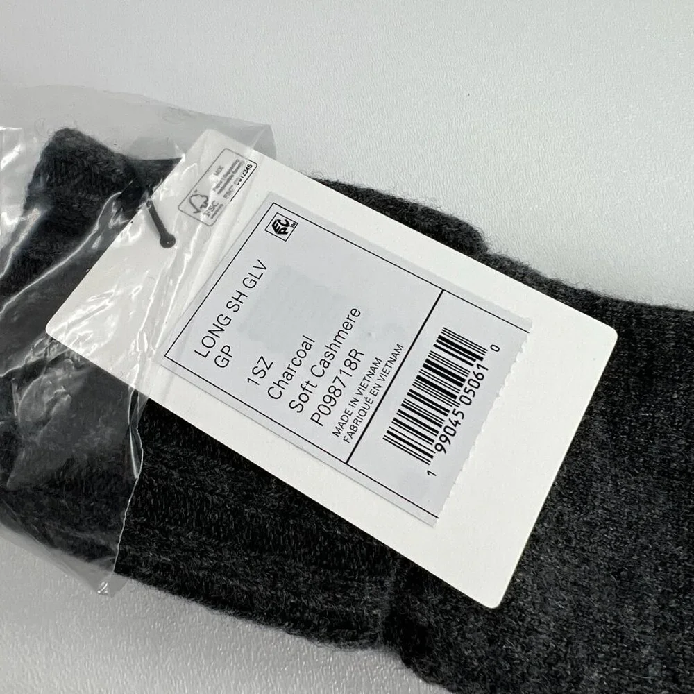 Theory Long Ribbed Gloves Women One Size Soft Cashmere Knit Winter Charcoal Gray